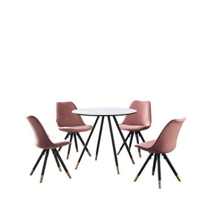 Life Interiors Sofia Dorchester Lux Dining Set, A Table And Chairs Set Of 4, White/pink - image 1
