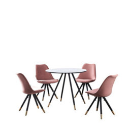 Life Interiors Sofia Dorchester Lux Dining Set, A Table And Chairs Set Of 4, White/pink