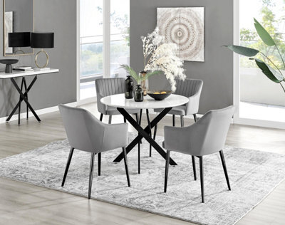 Furniturebox Uk Novara White Gloss Black Leg Round Dining Table & 4 Grey Calla Black Leg Chairs - image 1