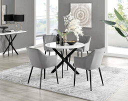 Furniturebox Uk Novara White Gloss Black Leg Round Dining Table & 4 Grey Calla Black Leg Chairs - thumbnail 1