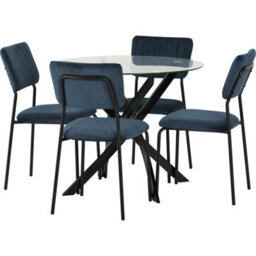 Seconique Sheldon Round Glass Top Dining Set - Navy Blue Chairs - thumbnail 3