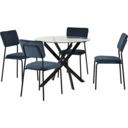 Seconique Sheldon Round Glass Top Dining Set - Navy Blue Chairs - thumbnail 2