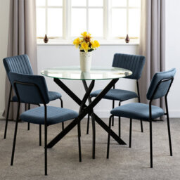 Seconique Sheldon Round Glass Top Dining Set - Navy Blue Chairs - thumbnail 1