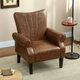 Homcom Upholstered Modern Accent Chair, Armchair With Wood Legs, Brown - thumbnail 7