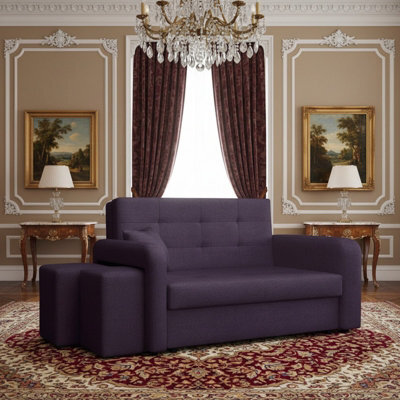Viva Home Ii Sofa Bed With Two Ottomans For Living Room Chipboard Metal Legs Sleeping Function 158 Cm Purple Left - image 1