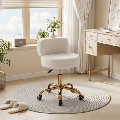 Living And Home White Adjustable Height Swivel Vanity Stool With Castors, 53Cm W X 50Cm D X 57Cm H - image 1