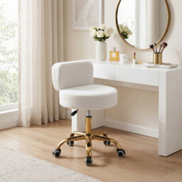 Living And Home White Adjustable Height Swivel Vanity Stool With Castors, 53Cm W X 50Cm D X 57Cm H - thumbnail 2