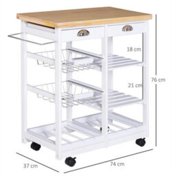 Rolling Kitchen Island Trolley Serving Cart Drawer Basket White - thumbnail 2