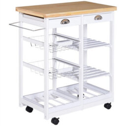 Rolling Kitchen Island Trolley Serving Cart Drawer Basket White - thumbnail 1