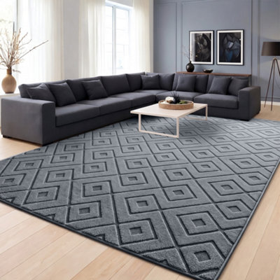 Moonlight Bedding Grey Geometric Rug 200X290Cm, Washable Non-Slip Soft High Low Pile Living Room Carpet - image 1