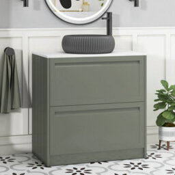 Royal Bathrooms Royal Bathroom Elmore 800mm Matt Green Freestanding Countertop Bathroom Vanity Unit 2 Drawer With Milan Black Basin - thumbnail 1