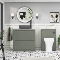 Royal Bathrooms Royal Bathroom Elmore 800mm Matt Green Freestanding Countertop Bathroom Vanity Unit 2 Drawer With Milan Black Basin - thumbnail 5