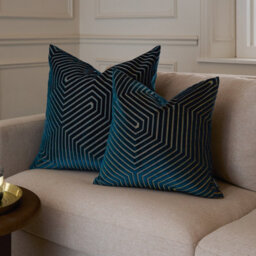 Paoletti Evoke Cut Velvet Polyester Filled Cushion, Navy, 55 X 55Cm - thumbnail 6