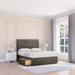 "Sloomy 2Ft6 Highbury Dumfries Pewter Memory Foam Bed Set With 2 Drawers, Mattress & 54"" Headboard - Small Single"