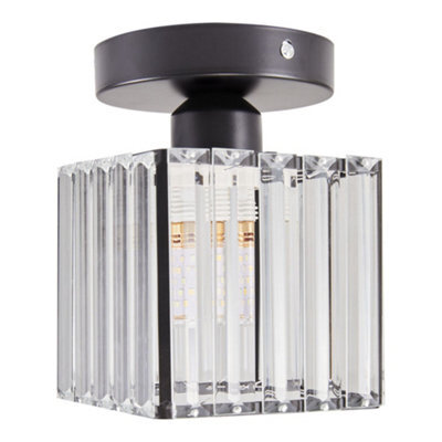 Komore Black Iron Base Clear Glass Crystal Ceiling Light E27 - image 1