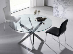 Angel Cerda Stylish Round Tempered Glass Dining Table With Chrome Steel Legs - thumbnail 6
