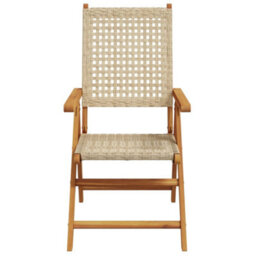 Berkfield Garden Chairs 2 Pcs Beige Solid Wood Acacia And Poly Rattan - thumbnail 5