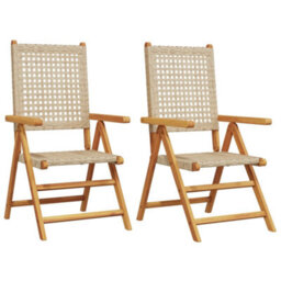 Berkfield Garden Chairs 2 Pcs Beige Solid Wood Acacia And Poly Rattan - thumbnail 2