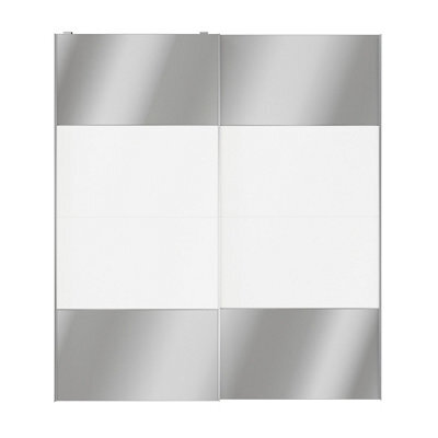 GoodHome Atomia Freestanding Contemporary Panelled Mirrored Gloss White 2 Door Sliding Wardrobe Door Kit (H)2250mm (W)2000mm - image 1