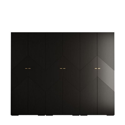 Arte Manhattan Ii Modern Spacious Hinged Door Wardrobe W3000mm H2370mm D470mm - Sleek Black, 6 Doors, 30 Shelves - image 1