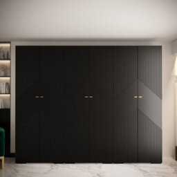 Arte Manhattan Ii Modern Spacious Hinged Door Wardrobe W3000mm H2370mm D470mm - Sleek Black, 6 Doors, 30 Shelves - thumbnail 2