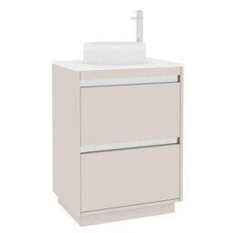 Royal Bathrooms Orion 600mm Warm Taupe Floor Standing Plain White Countertop Vanity Unit 2 Drawer With Round Basin & Chrome Accent Trim - thumbnail 6
