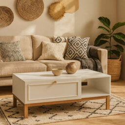 Wyld Haus Pebblewick White Coffee Table With 1 Drawer And Oak Legs - thumbnail 2