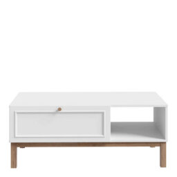 Wyld Haus Pebblewick White Coffee Table With 1 Drawer And Oak Legs - thumbnail 3