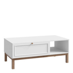 Wyld Haus Pebblewick White Coffee Table With 1 Drawer And Oak Legs - thumbnail 4