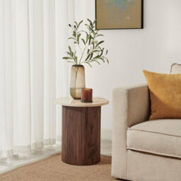Furniturebox Uk Penrose Round Walnut & Cream Marble Effect Side Table - thumbnail 2
