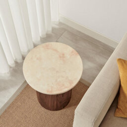 Furniturebox Uk Penrose Round Walnut & Cream Marble Effect Side Table - thumbnail 5