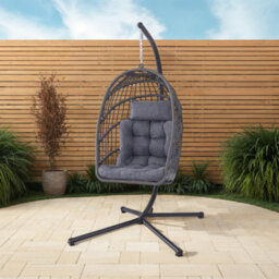More4Homes Tahiti Hanging Rattan Egg Chair Grey - thumbnail 1