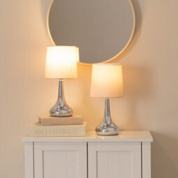 Valuelights Teardrop Pair Of Chrome Touch Table Lamps With Pink Shade - thumbnail 3