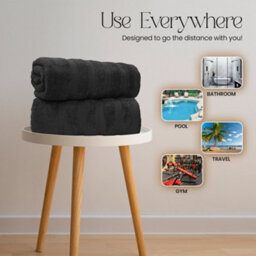 Casabella Bath Sheets 90X180 Cm 2 Pc Premium Quality 100% Combed Cotton 650 Gsm Bathsheet Set Quick Dry Towels Black - thumbnail 3