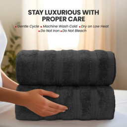 Casabella Bath Sheets 90X180 Cm 2 Pc Premium Quality 100% Combed Cotton 650 Gsm Bathsheet Set Quick Dry Towels Black - thumbnail 2