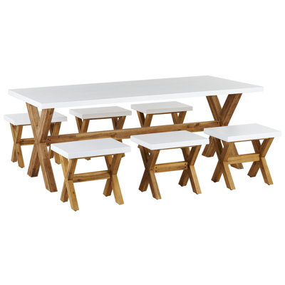 Beliani Garden Dining Set With Stools 6 Seater Olbia Concrete White - image 1