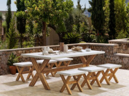 Beliani Garden Dining Set With Stools 6 Seater Olbia Concrete White - thumbnail 2