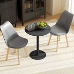 Wyld Haus Diso Lese 60Cm Round Metal And Wood Dining Table With Stainless Steel Base, Matte Black - thumbnail 6