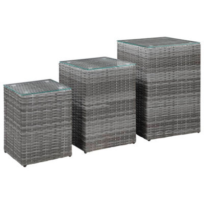 Berkfield Side Tables 3 Pcs With Glass Top Grey Poly Rattan - image 1