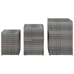 Berkfield Side Tables 3 Pcs With Glass Top Grey Poly Rattan - thumbnail 2