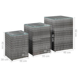 Berkfield Side Tables 3 Pcs With Glass Top Grey Poly Rattan - thumbnail 7