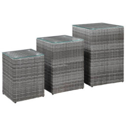 Berkfield Side Tables 3 Pcs With Glass Top Grey Poly Rattan