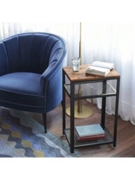 LEDREM Telephone Table, Tall Side Table, End Table With 2 Mesh Shelves, For Living Room, Bedroom, Home Office - thumbnail 2