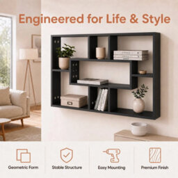 Black Floating Wall Display Shelf Storage Rack - thumbnail 4