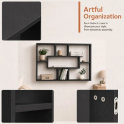Black Floating Wall Display Shelf Storage Rack - thumbnail 3