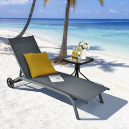 Costway Sun Lounger 6-Level Adjustable Fabric Chaise Chair Outdoor Relaxing Recliner - thumbnail 4