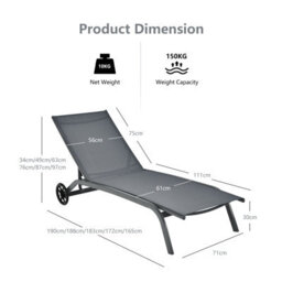 Costway Sun Lounger 6-Level Adjustable Fabric Chaise Chair Outdoor Relaxing Recliner - thumbnail 3