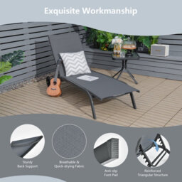 Costway Sun Lounger 6-Level Adjustable Fabric Chaise Chair Outdoor Relaxing Recliner - thumbnail 8