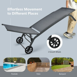 Costway Sun Lounger 6-Level Adjustable Fabric Chaise Chair Outdoor Relaxing Recliner - thumbnail 7