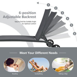 Costway Sun Lounger 6-Level Adjustable Fabric Chaise Chair Outdoor Relaxing Recliner - thumbnail 6